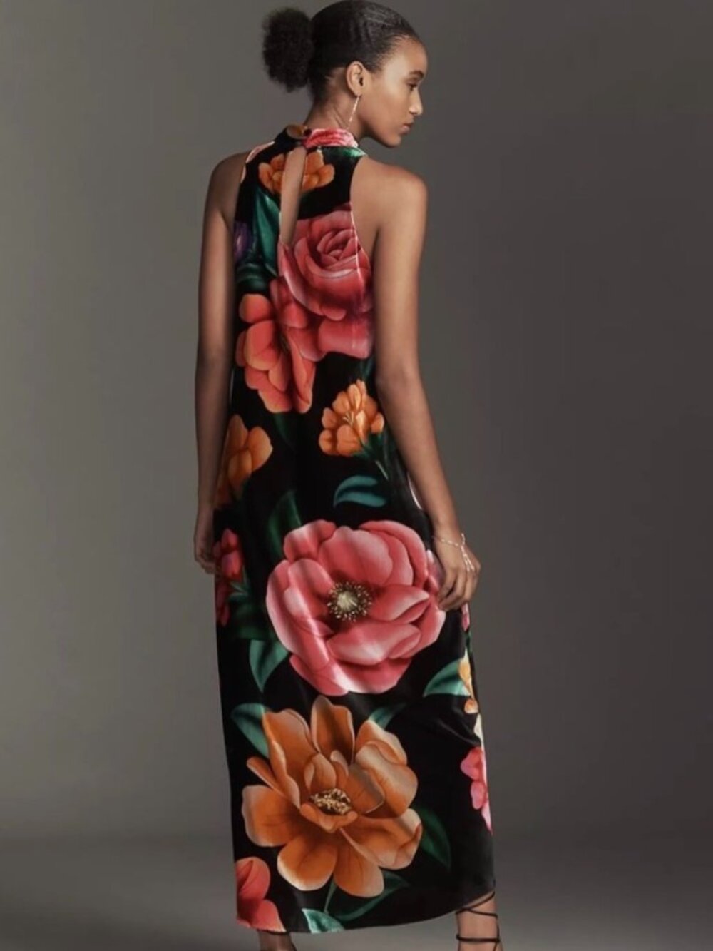 NWT Farm Rio x Anthropologie Mock-Neck Velvet Sleeveless Floral Midi Dress. Sz S - Picture 4 of 15